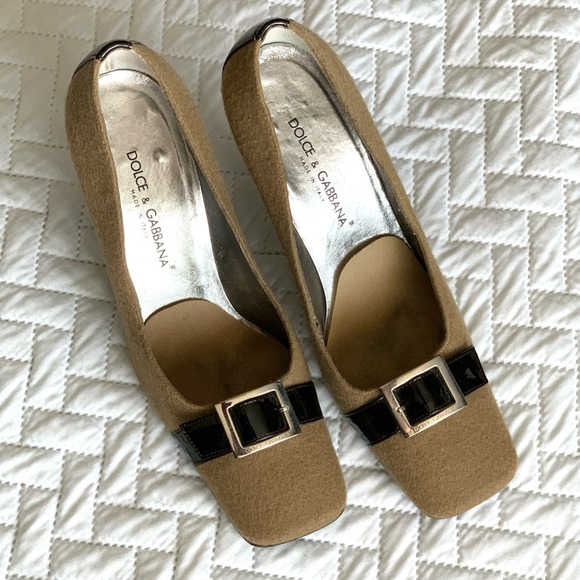 Dolce & Gabbana Vintage brown & tan wool square toe pumps, 6 - Picture 9 of 16